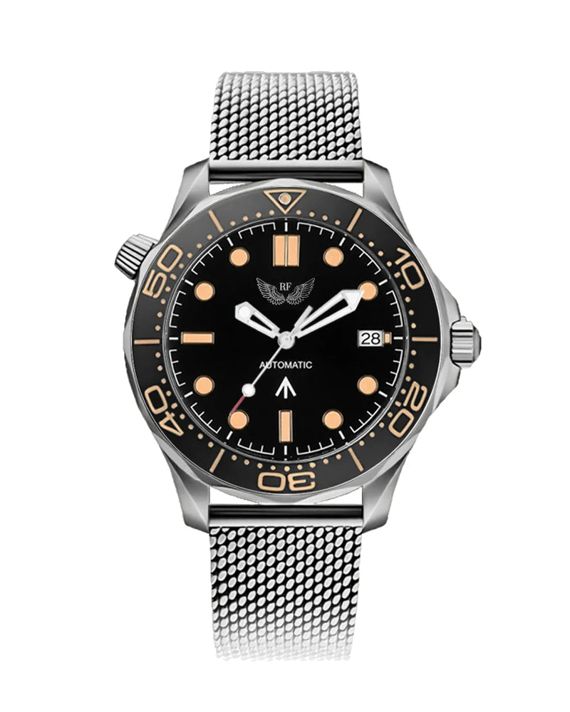 RF Nautical, black dial, mesh bracelet