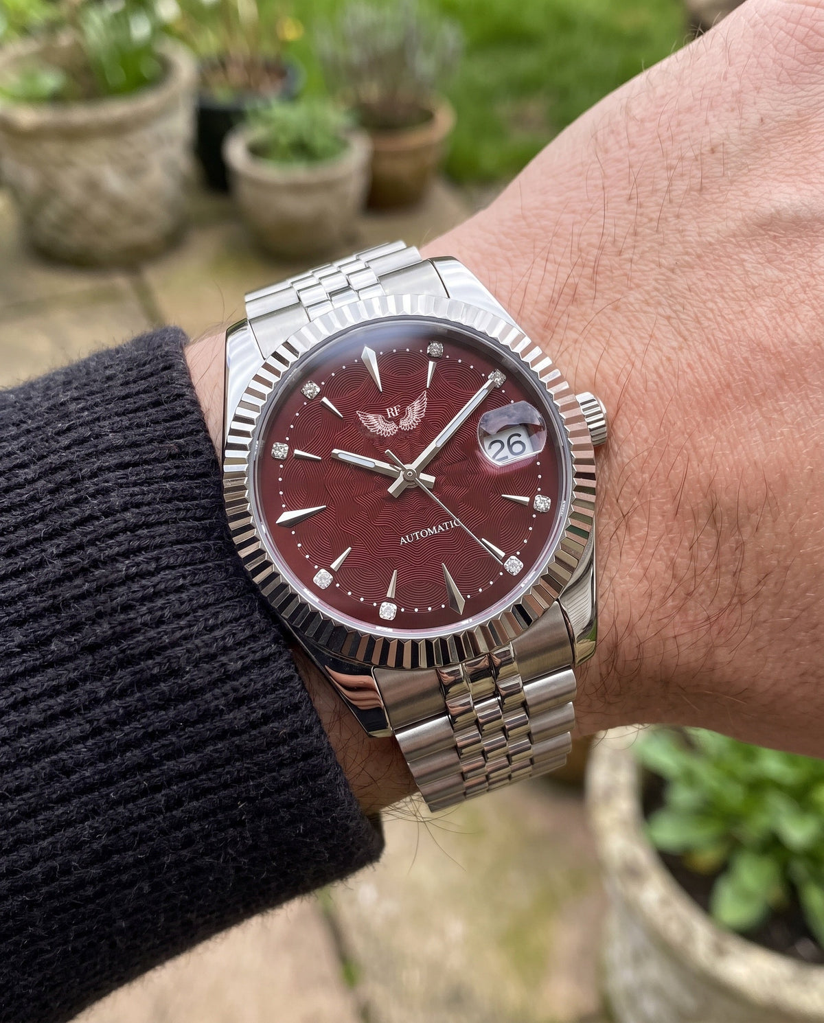 Burgundy Dial on the wrist