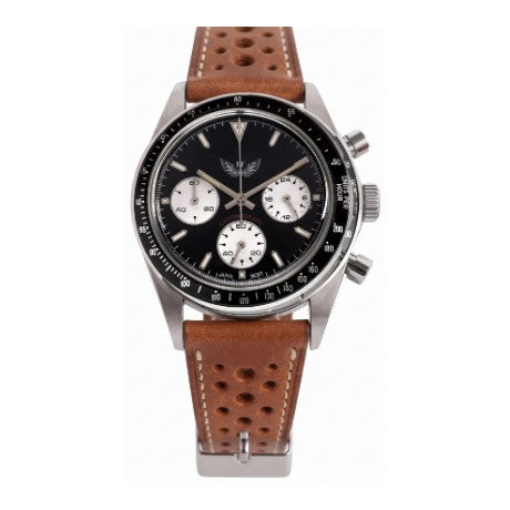 Zebra Chrono - Black + Heritage Racing Strap — Cognac