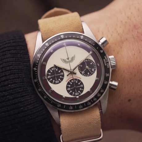 Zebra Chrono - Racing + Suede Leather NATO Strap — Golden Brown